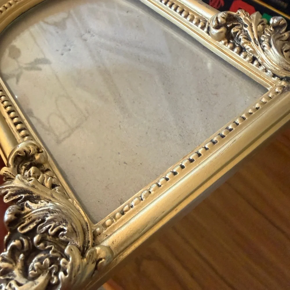 Nicole Miller Home Gold Floral Photo Frame Ornate Gold Tabletop 5x7” arched